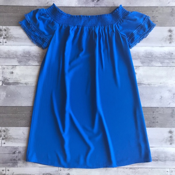 🛍3/$20 Merona Blue Off the Shoulder Peasant Dress - Picture 2 of 3